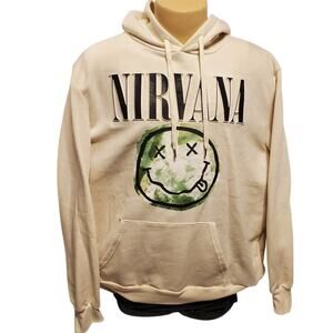 Nirvana Pullover Hoodie Light Birch Smiley Embossed Beige 2XL NWT